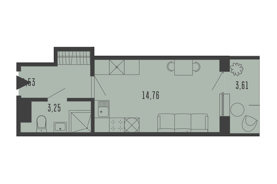 Квартира студия 23.62 м², 3/5 эт., Комплекс апартаментов «Bereg. Курортный»